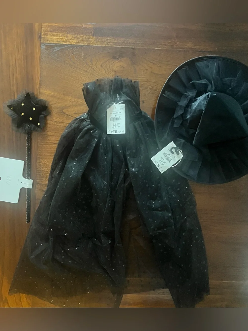New With Tags! Zara Kids Sparkly Witch Halloween Costume Hat Cloak Wand